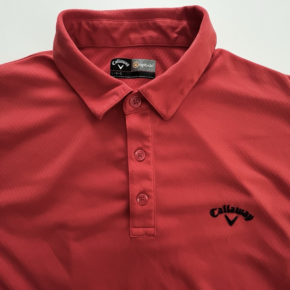 Callaway Opti-Dri Mens L Polo Shirt Coral Short Sleeve Pullover Golf Tee